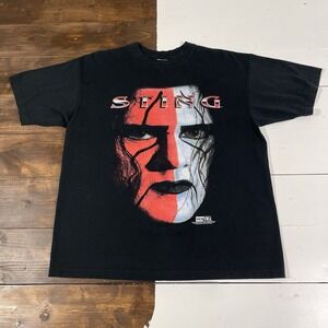 Vintage 90s Sting WCW NWO Black T-Shirt Mens XL Big Face Wrestling Hall Of Fame
